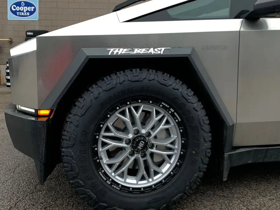 Tesla Cybertruck fitted with Goodyear Wrangler DuraTrac tires